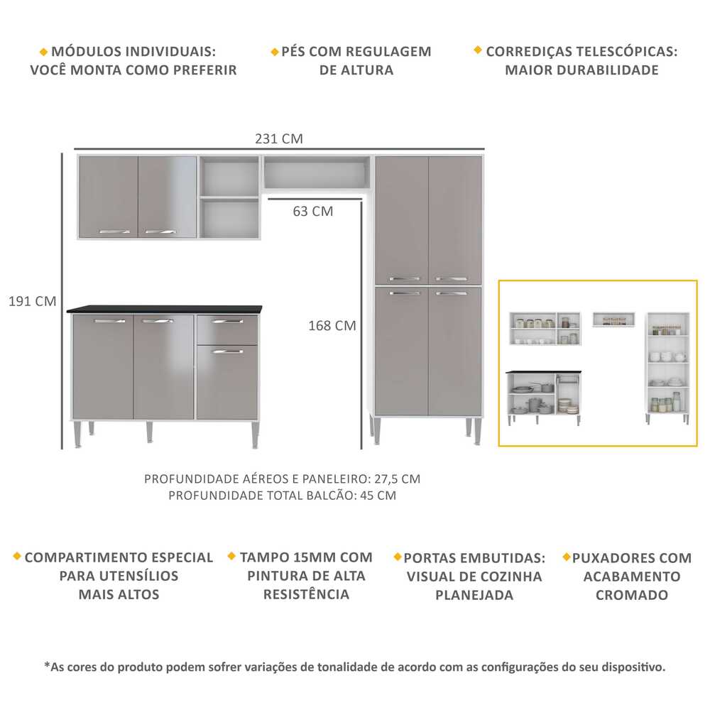 Armário De Cozinha Compacta Xangai Plus Multimóveis Branco/Fumê